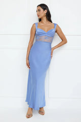 Permission To Party Satin Maxi Dress Blue