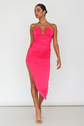Roma U-Neckline Ruched Midi Dress Hot Pink