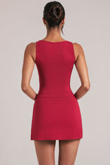 Mid-Rise Bodycon Ultra Mini Skirt with Split in Cherry Red