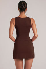 Mid-Rise Bodycon Ultra Mini Skirt with Split in Chocolate Brown