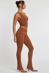 Mid Rise Modal Cashmere Blend Trousers in Chestnut Brown