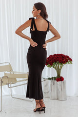 Rose Garden Tied Shoulder Maxi Dress Black