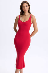 Modal Plunge Open-Back Midaxi Dress in Cherry Red
