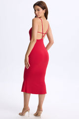 Modal Plunge Open-Back Midaxi Dress in Cherry Red