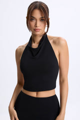Modal Cowl-Neck Open-Back Top in Black