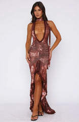 Let It Ride Halter Maxi Dress Burnt Umber
