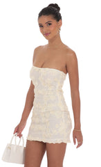 Textured Floral Strapless Dress in Cream
