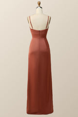 Straps Terracotta A-line Empire Long Bridesmaid Dress