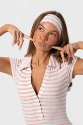 Ribbed Jersey Headband in Pink Stripe