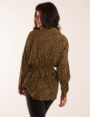 Leopard Print Shirred Waist Shirt