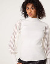 Semi-Sheer Mesh Panel Long Sleeve Jumper