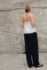 LINEN BLEND TIE FRONT TANK
