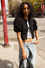 CROPPED BLOUSE WITH BOW PATTERN
