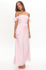 Natale Off-Shoulder Ruffle Maxi Dress Pink