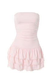 Pink Strapless Short Ruffle Dress