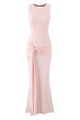 Pink Scoop Fitted Knotted Long Dress