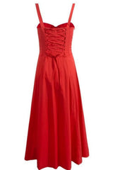 Straps Ruched Neckline Lase-up Long Summer Dress