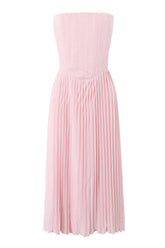 Pink Strapless Lase-up Ruched Long Summer Dress