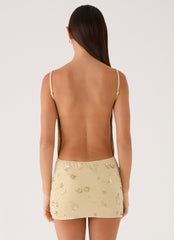 Levanna Beaded Sequin Mini Dress - Pale Olive