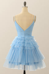 Straps Periwinkle Tiered Ruffle Short A-line Homecoming Dress