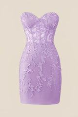 Sweetheart Lavender Lace Tight Mini Dress
