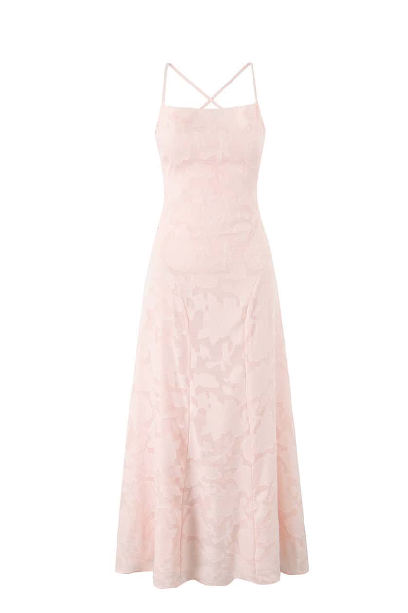 Spaghetti Straps Pink Floral Long Dress