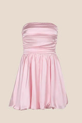Strapless Pink Satin A-line Short Bubble Dress