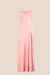 Straps Light Blue Soft Satin Long Dress