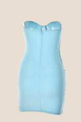 Sweetheart Blue Ruched Bodycon Short Dress