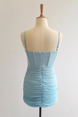 Straps Lilac Corset Ruched Tight Mini Dress