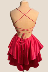 Straps Pink Satin A-line Short Princess Dress