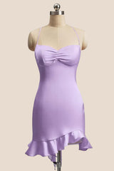 Straps Navy Blue Ruched Ruffle Fitted Dress