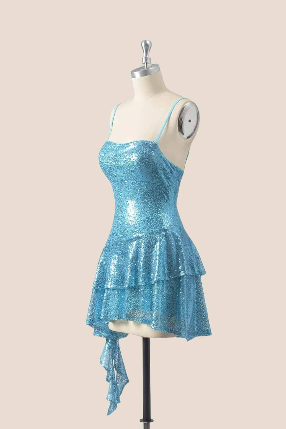 Straps Dark Green Sequin Ruffle A-line Dress