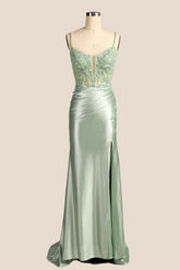 Straps Sage Appliques Ruched Fitted Dress