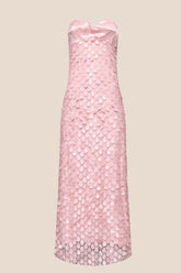 Pink Strapless Teardrop Applique Long Dress