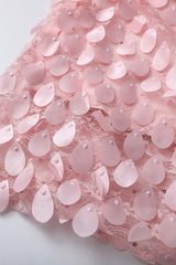 Pink Strapless Teardrop Applique Long Dress