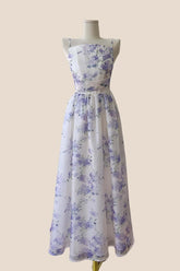 Straps Purple Floral A-line Princess Dress