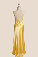 Straps V Neck Yellow Slit Long Maxi Dress