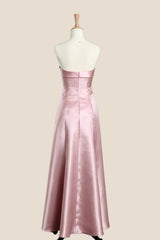 Pink Satin Knot A-line Long Bridesmaid Dress
