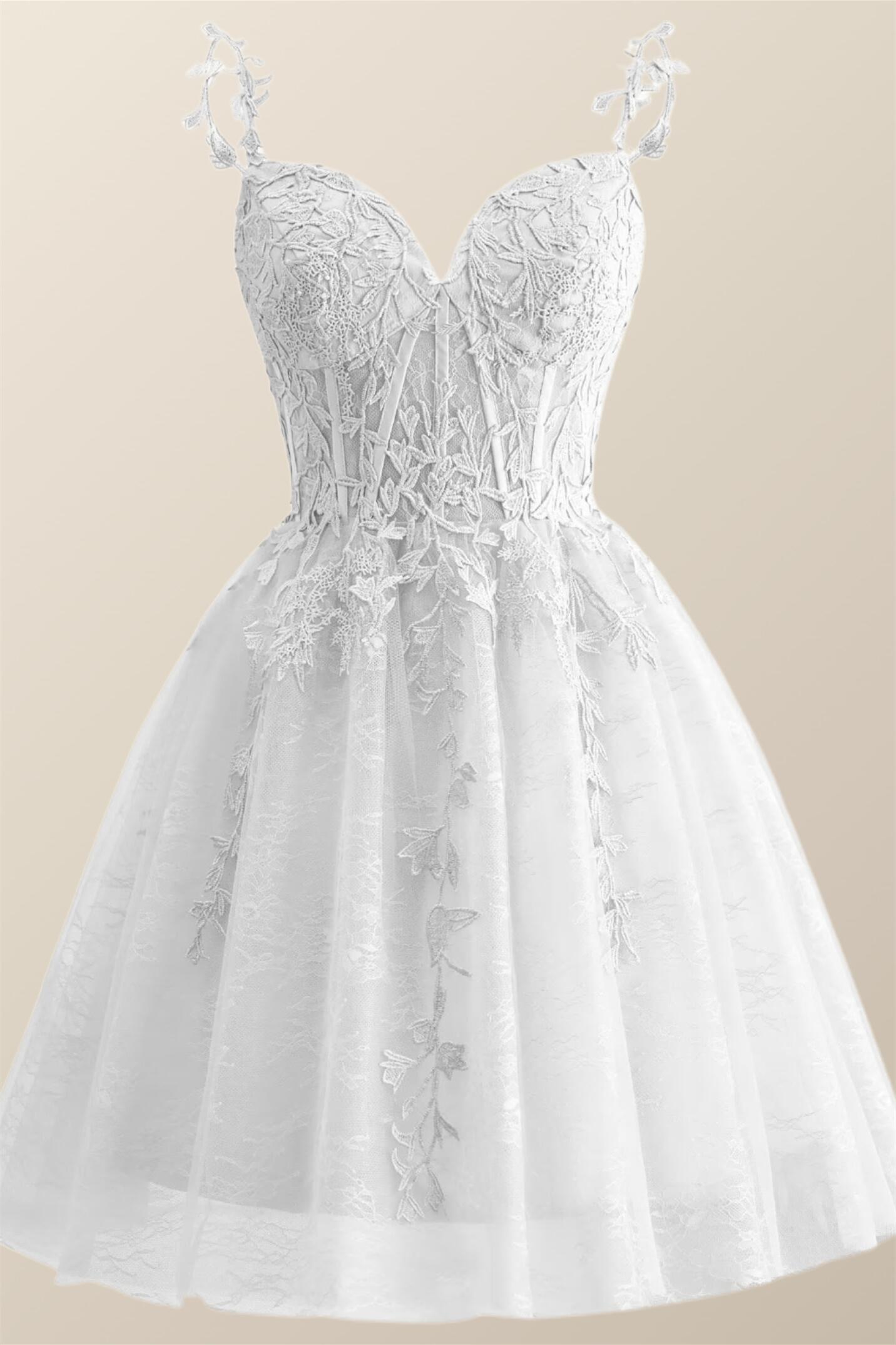 Straps Periwinkle Lace Appliques A-line Short Dress