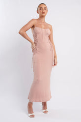 Graziella Laced Corset Midi Dress Nude