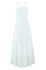 Spaghetti Straps White Floral Long Dress