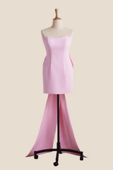 Strapless Light Pink Short Dress with Bow