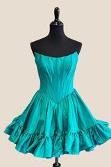 Strapless Turquoise Corset A-line Short Dress