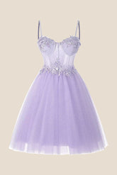 Straps Lavender Appliques Sparkle Tulle Short Dress