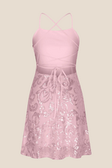 Straps Mint Green Sequin A-line Short Dress