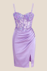 Sweetheart Lilac Sequin Appliques Short Dress