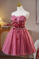 Sweetheart Burgundy 3D Floral Short Dress