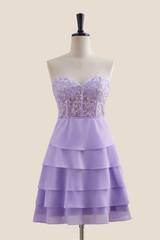Sweetheart Hot Pink Appliques Tiered Short Dress