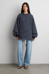 BRUSHED FLEECE STRIPED PULLOVER